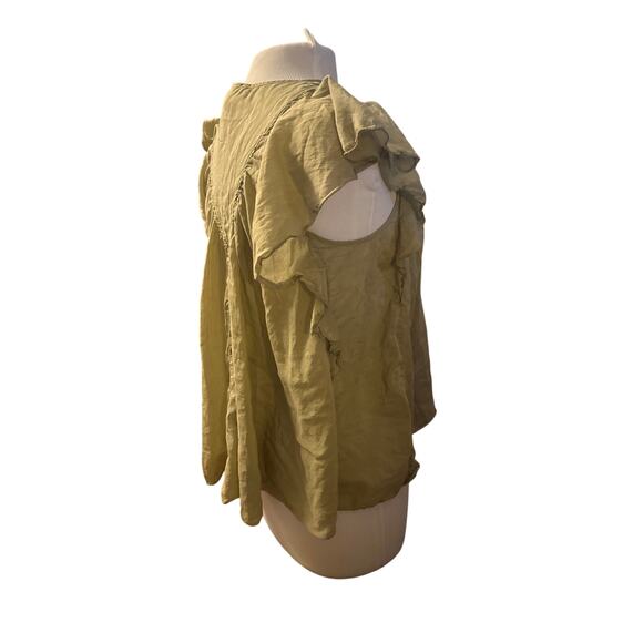 Women 0 Forte Forte Italy Top Blouse Shirt Silk Blend Green Flutter Short Slv - Picture 6 of 8